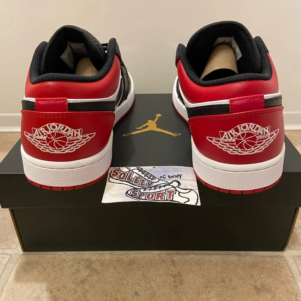 New Nike Air Jordan 1 Retro Low Bred Red Black White Leather Womens GS Youth